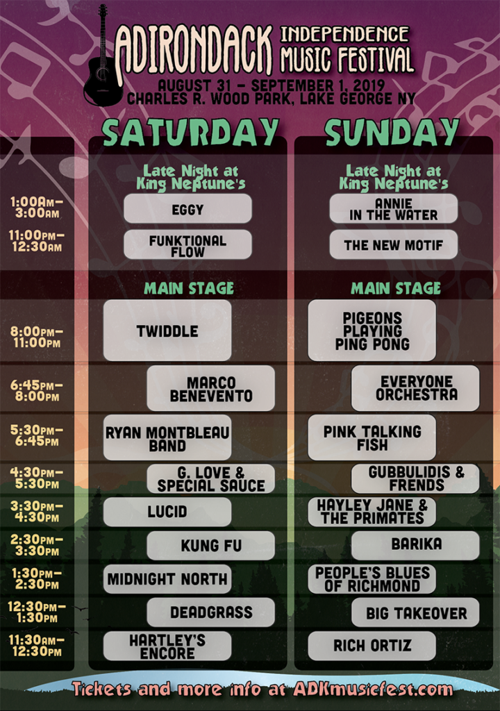 Daily Lineup Adirondack Independence Music Festival